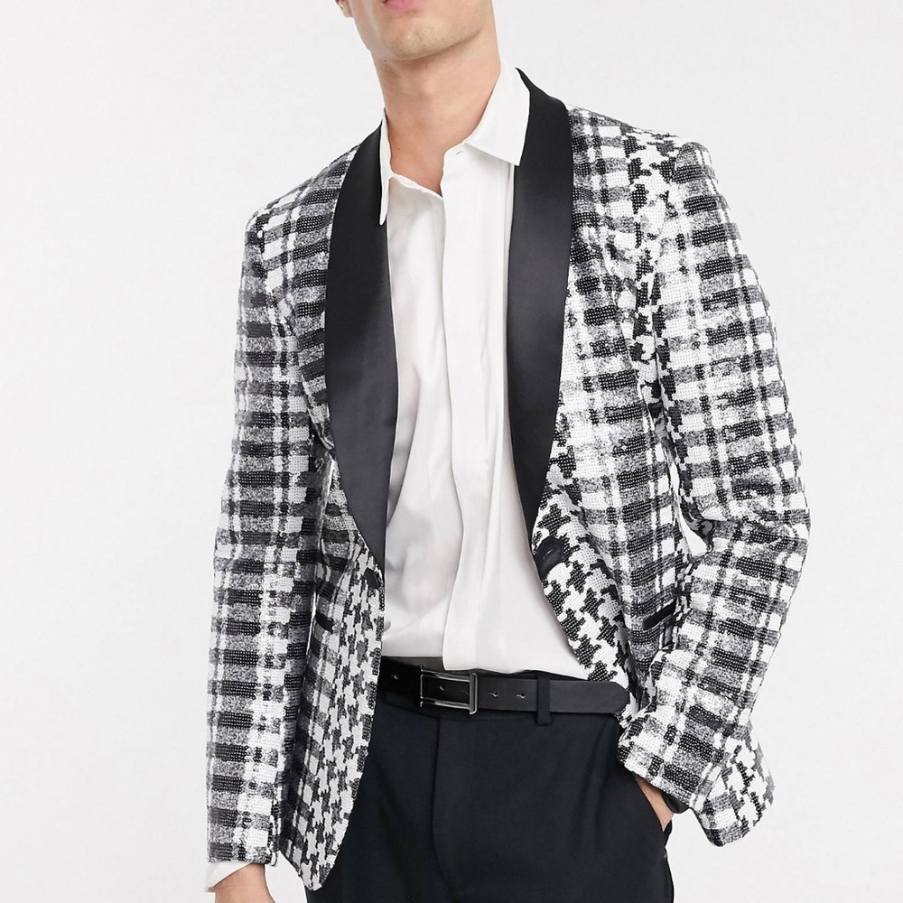 ASOS DESIGN slim blazer in monochrome sequin